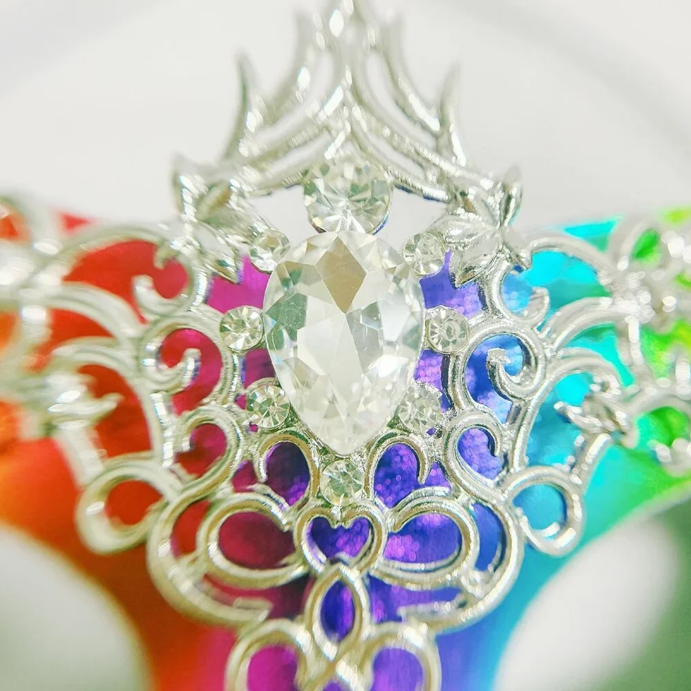 2 in 1 rainbow mask, Masquerade party wedding, silver rainbow mask, Party mask